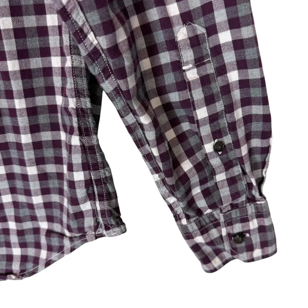 Banana Republic Shirt‎ Mens Medium Maroon White Check Luxe Flannel Grant Fit